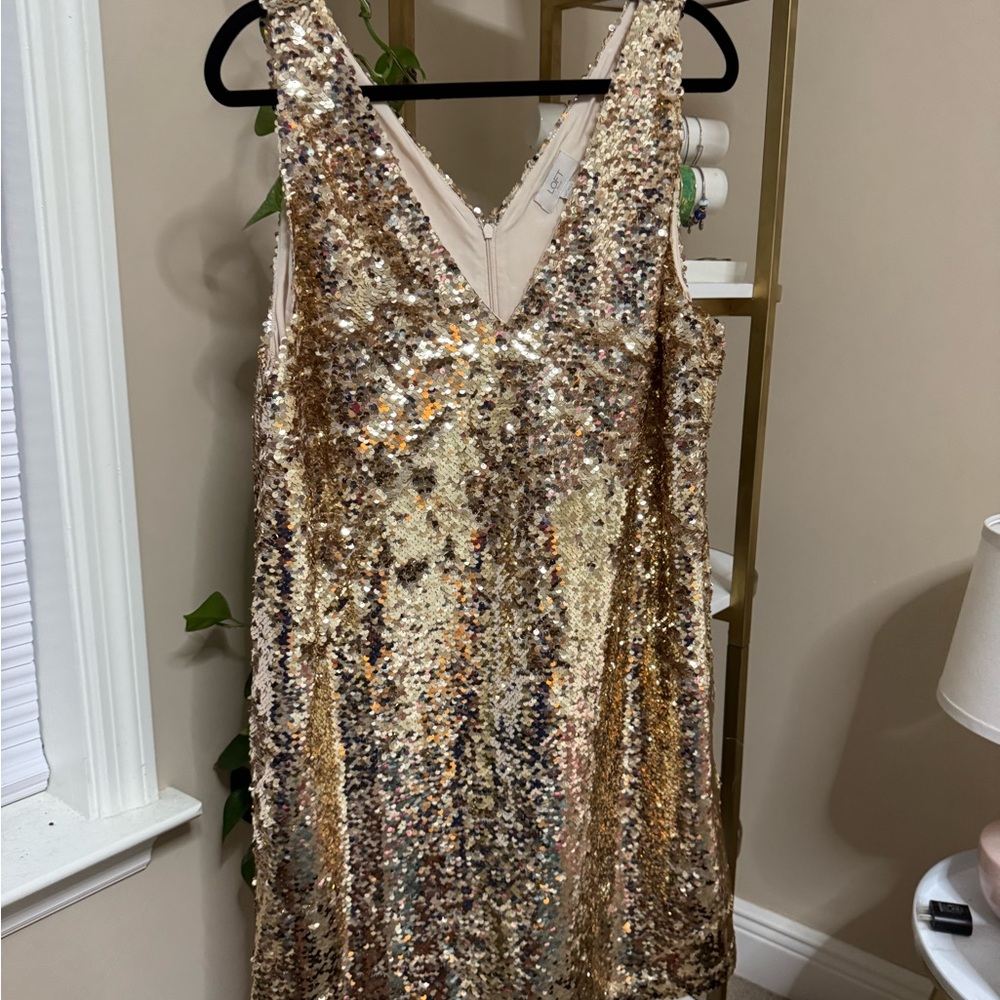 LOFT Gold Sequin Dress NWT